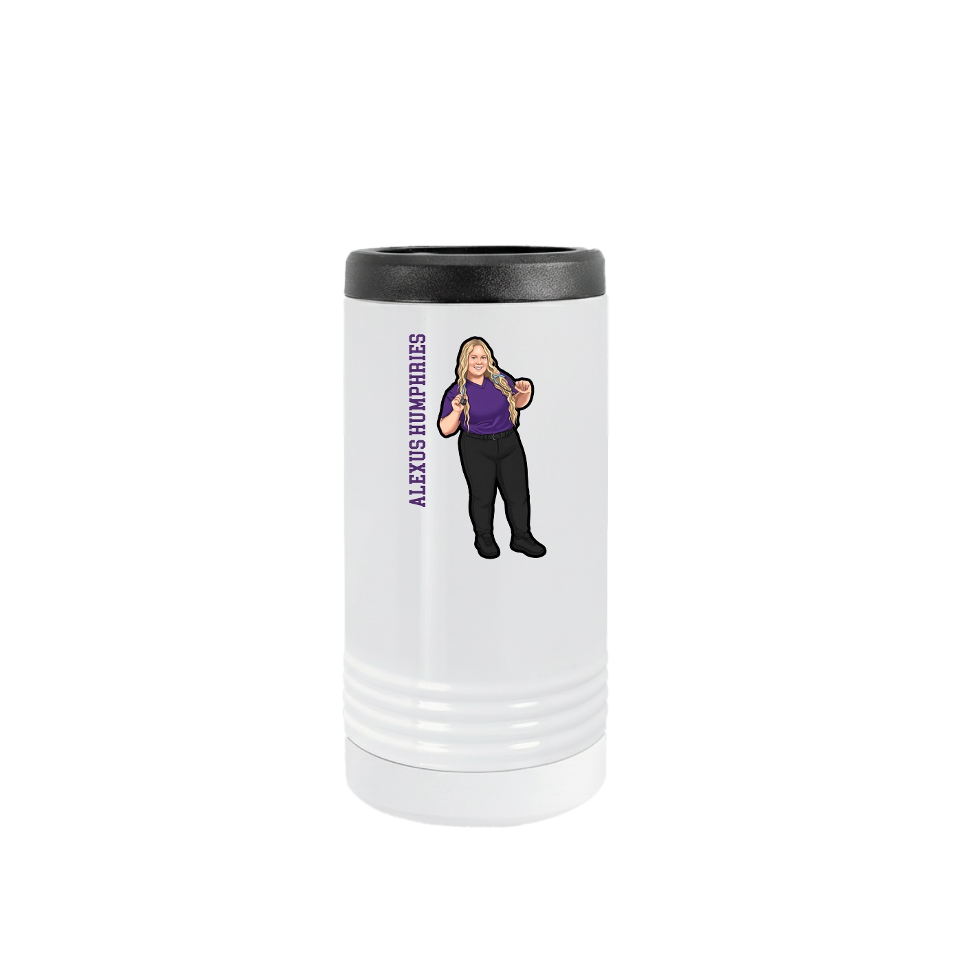Slim Beverage Holder — Name Vertical in White