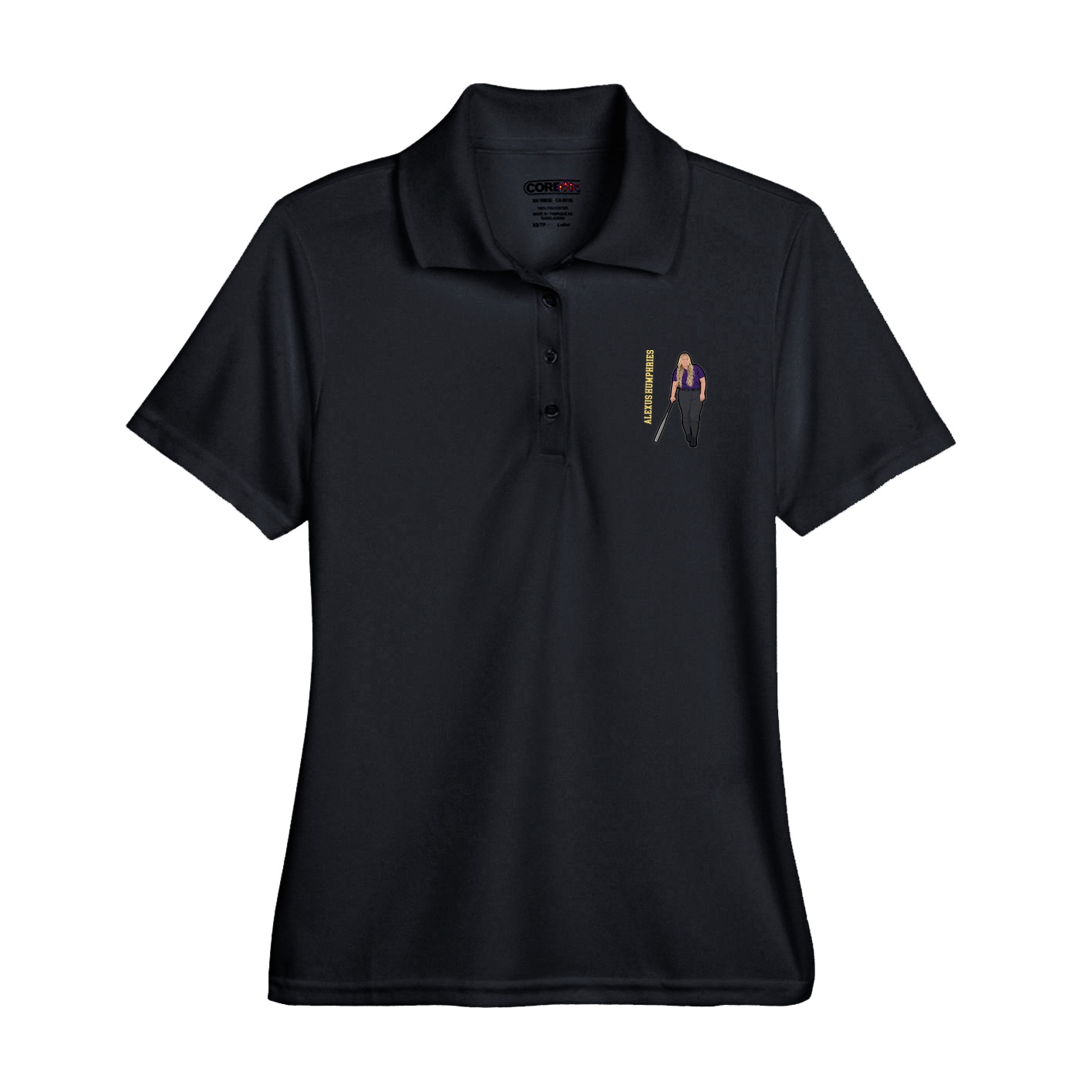 Womens Performance Polo — Name Vertical in Black