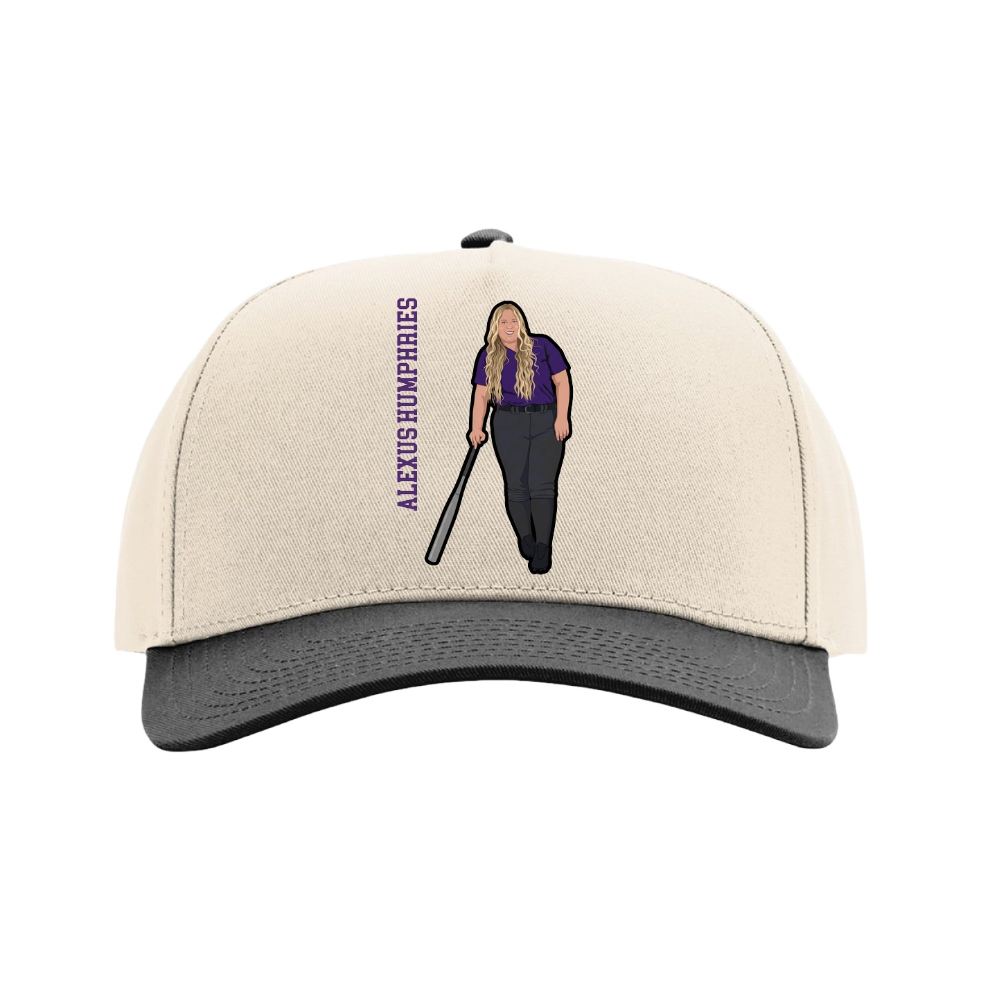 Full Fabric Five-Panel Champ Cap — Name Vertical in Cream/Black