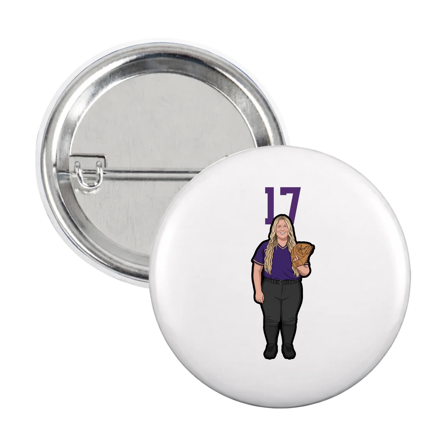 Game Day Button — Number Top in White