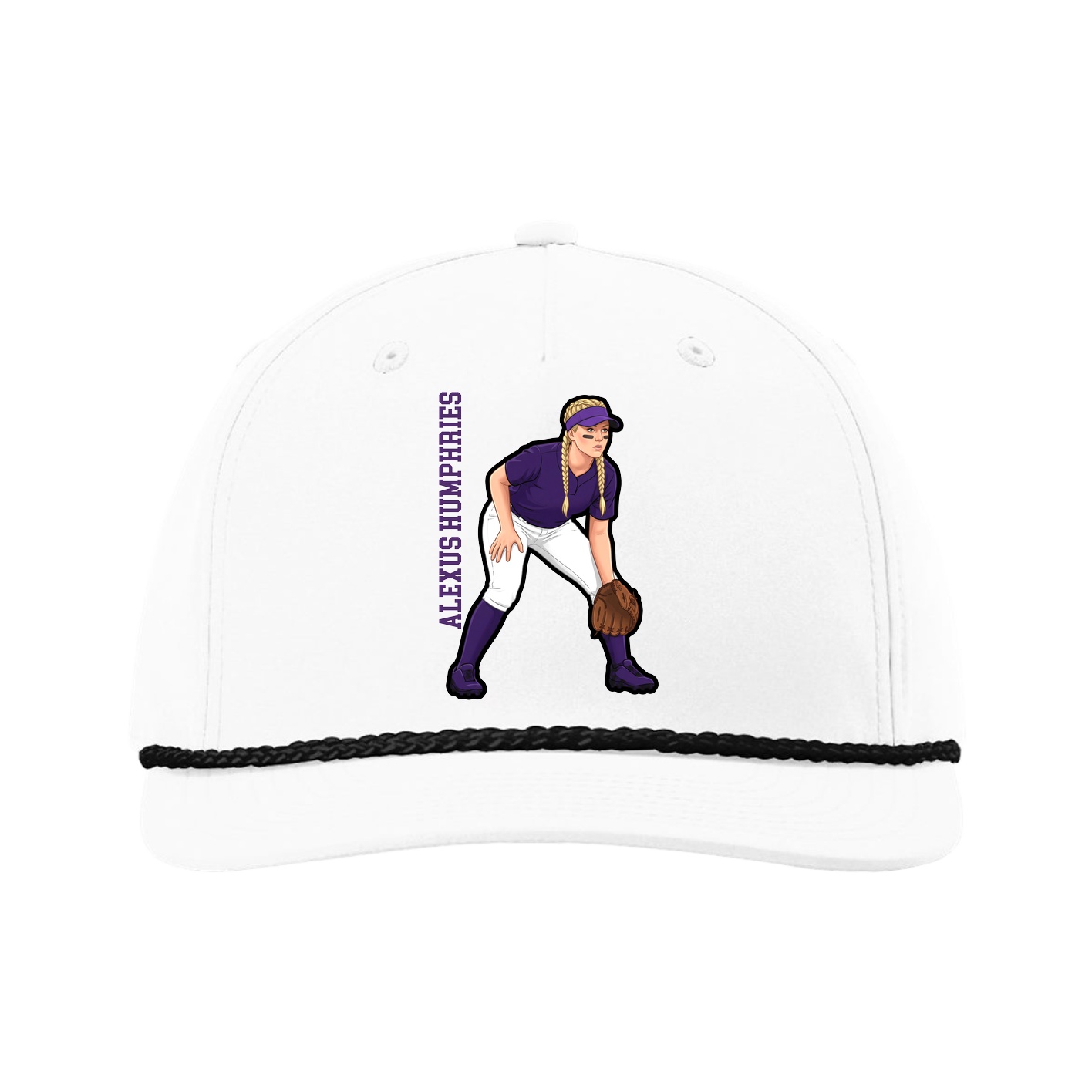 Five-Panel Classic Rope Cap — Name Vertical in White