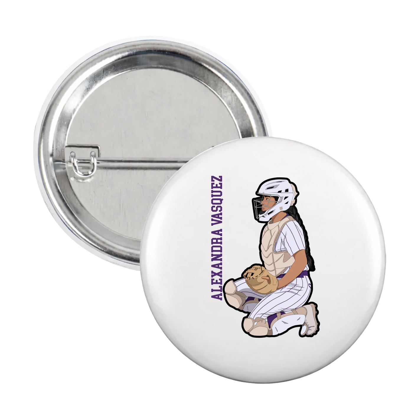 Game Day Button — Name Vertical in White