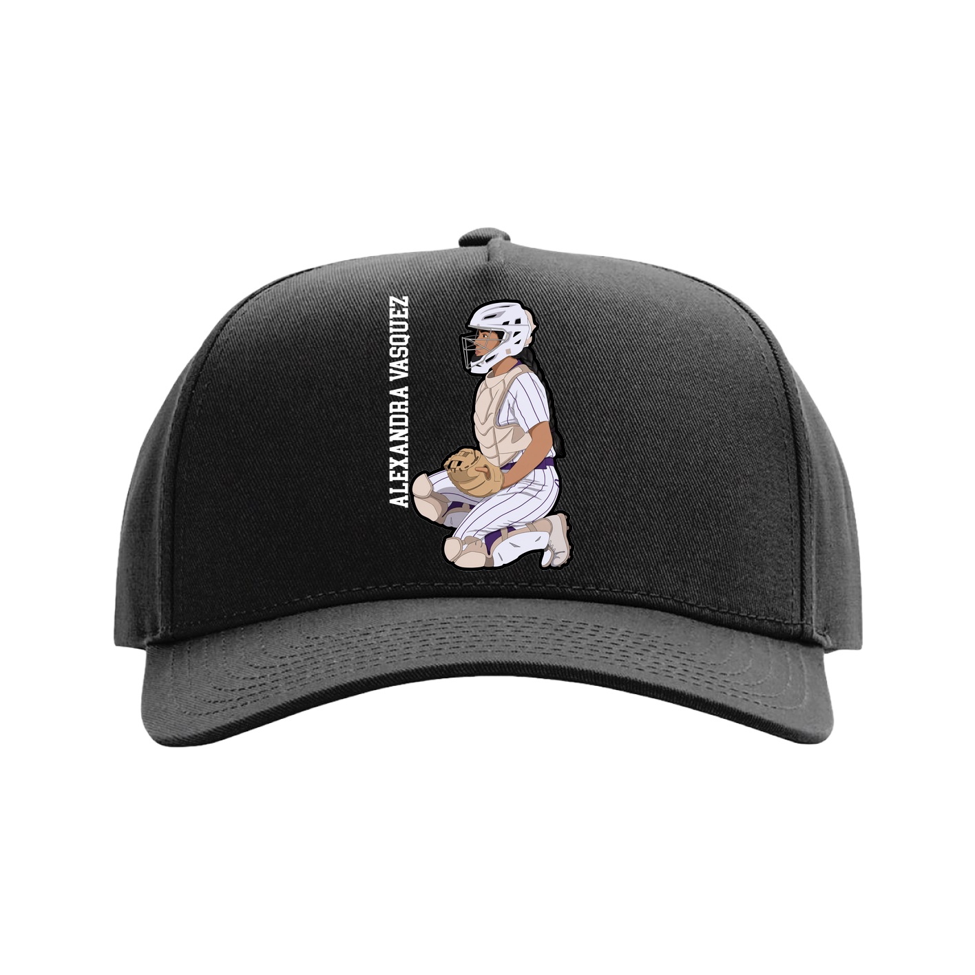 Full Fabric Five-Panel Champ Cap — Name Vertical in Black