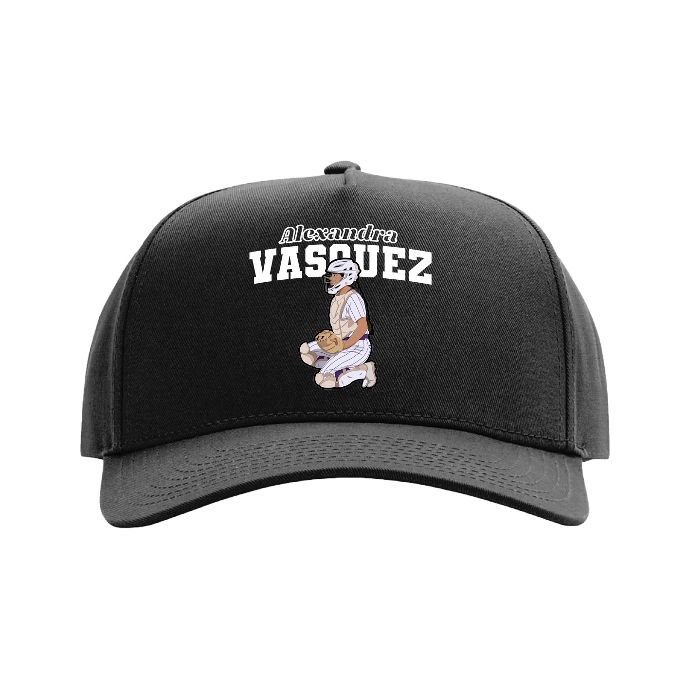 Full Fabric Five-Panel Champ Cap — Name Arch in Black