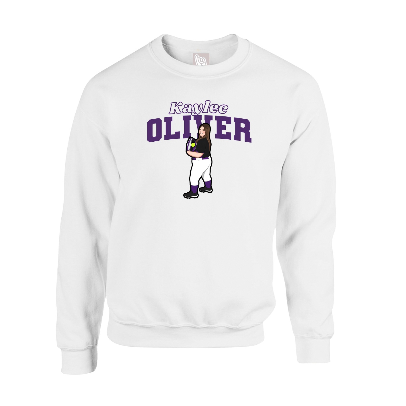 Fleece Crew — Name Arch in White