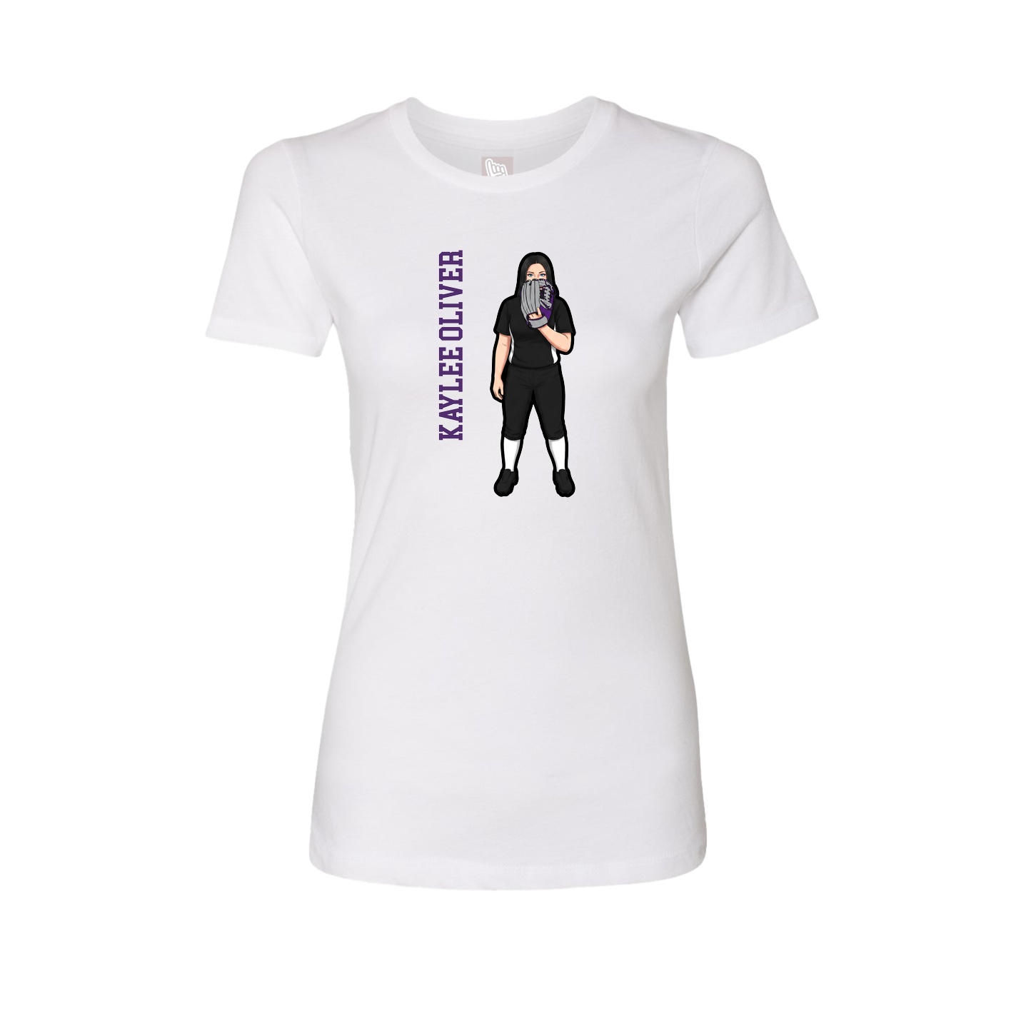 Fitted Women's Tee — Name Vertical in White
