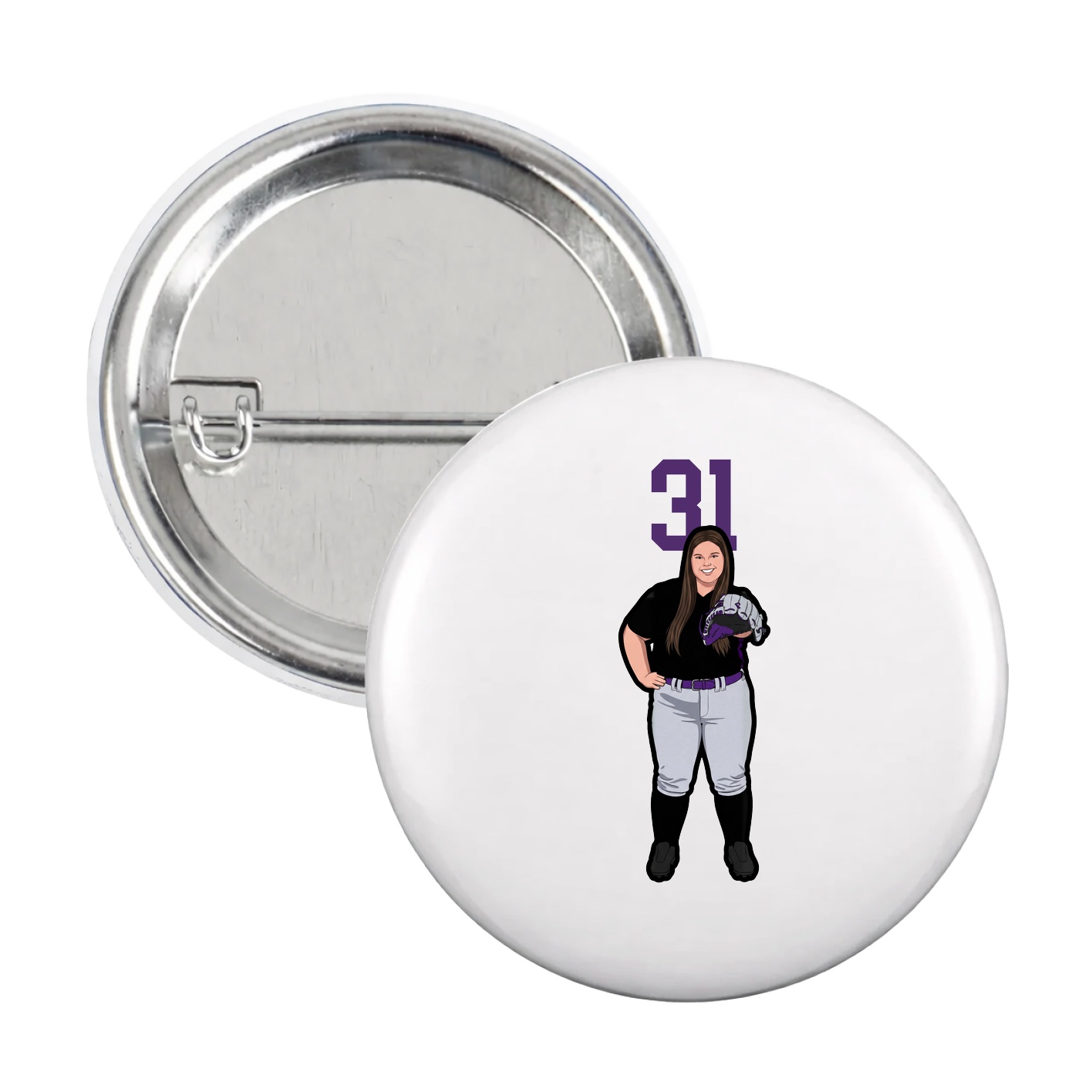 Game Day Button — Number Top in White