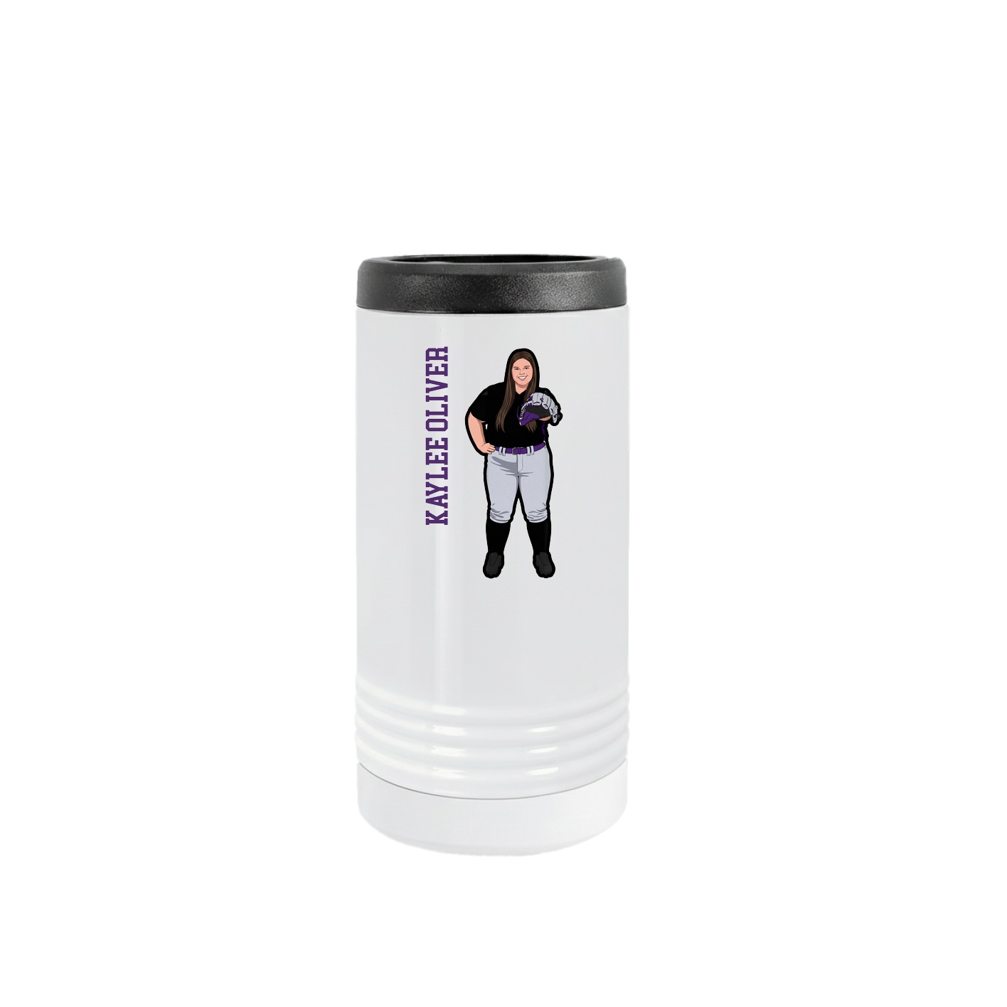 Slim Beverage Holder — Name Vertical in White