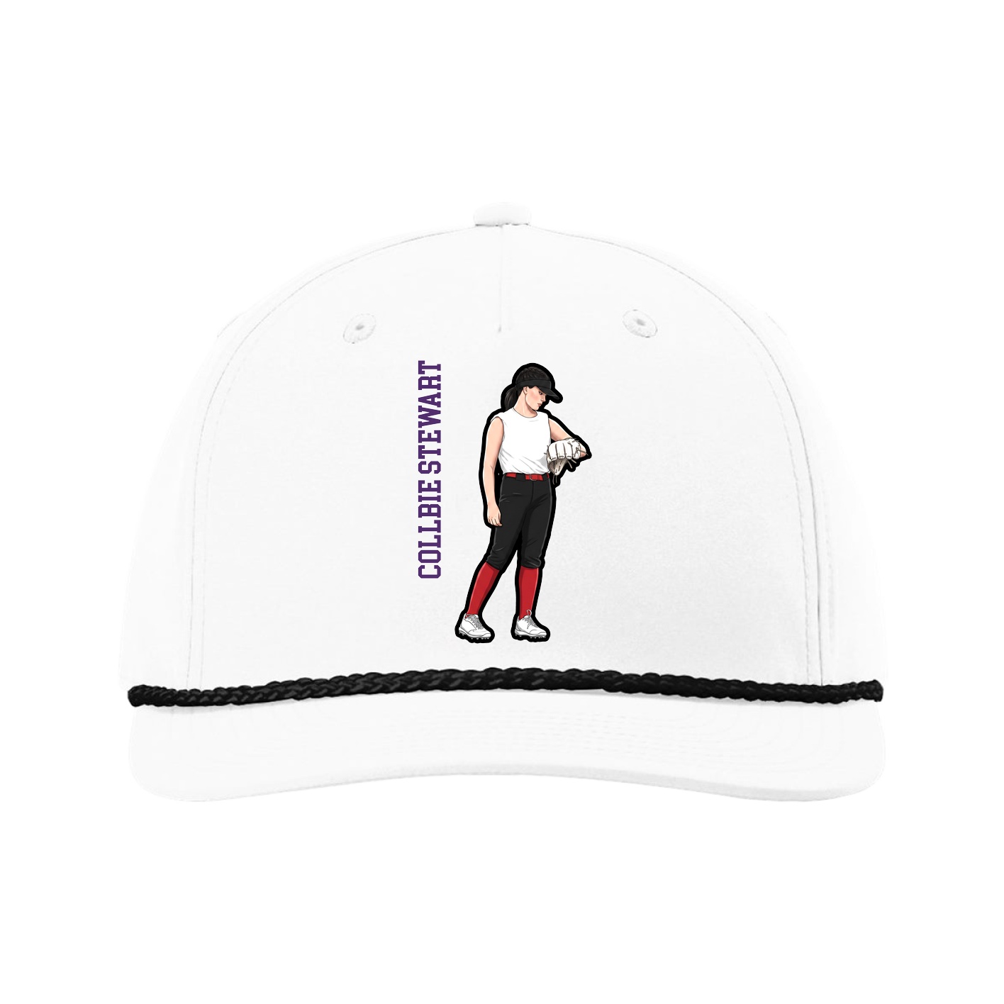 Five-Panel Classic Rope Cap — Name Vertical in White