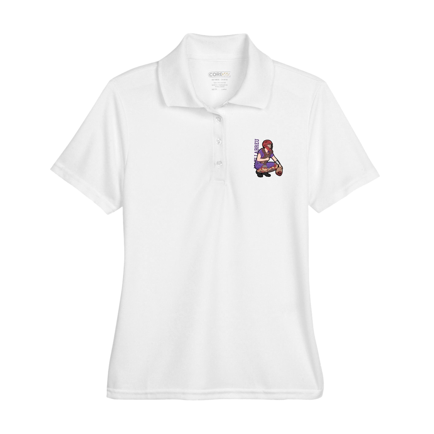 Womens Performance Polo — Name Vertical in White