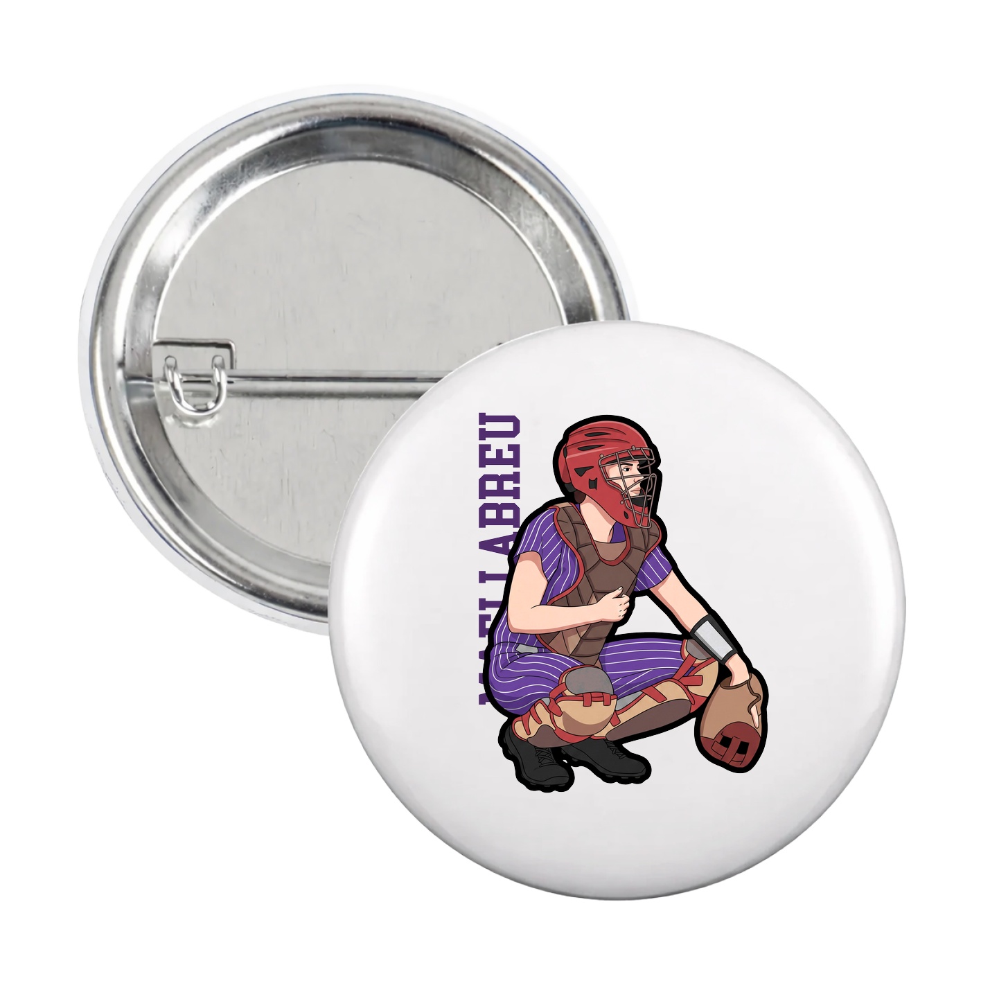 Game Day Button — Name Vertical in White