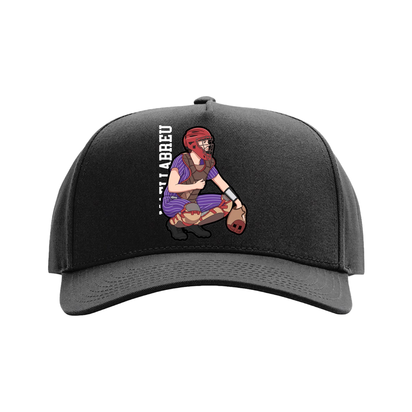 Full Fabric Five-Panel Champ Cap — Name Vertical in Black