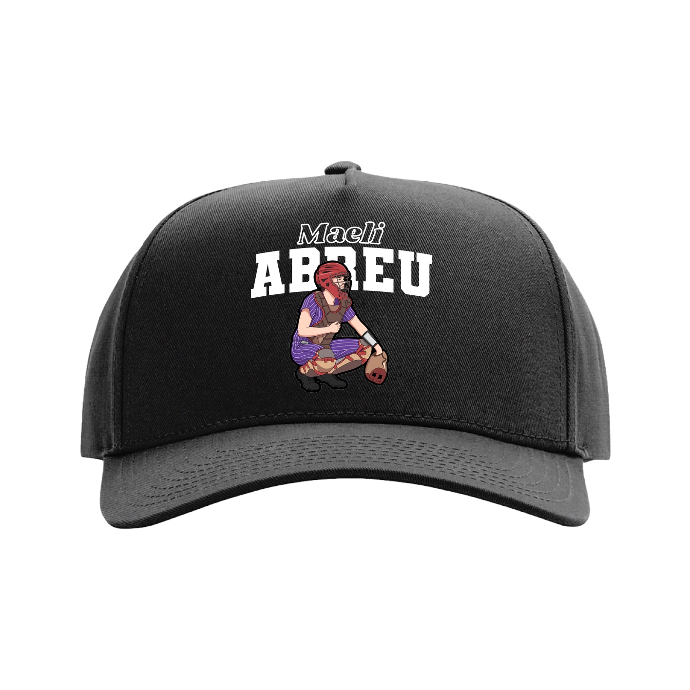 Full Fabric Five-Panel Champ Cap — Name Arch in Black