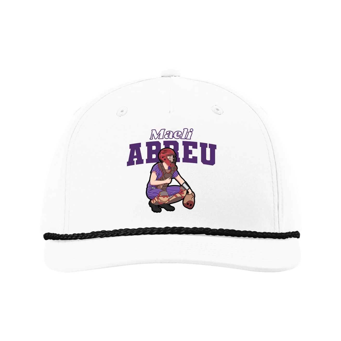 Five-Panel Classic Rope Cap — Name Arch in White