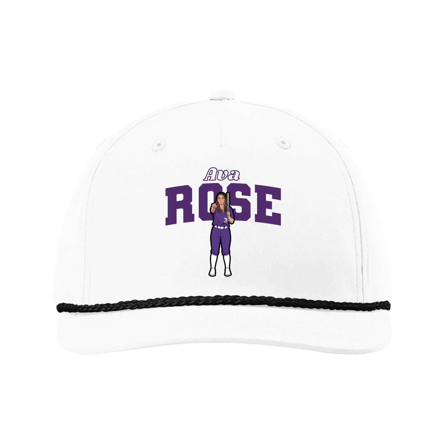 Five-Panel Classic Rope Cap — Name Arch in White