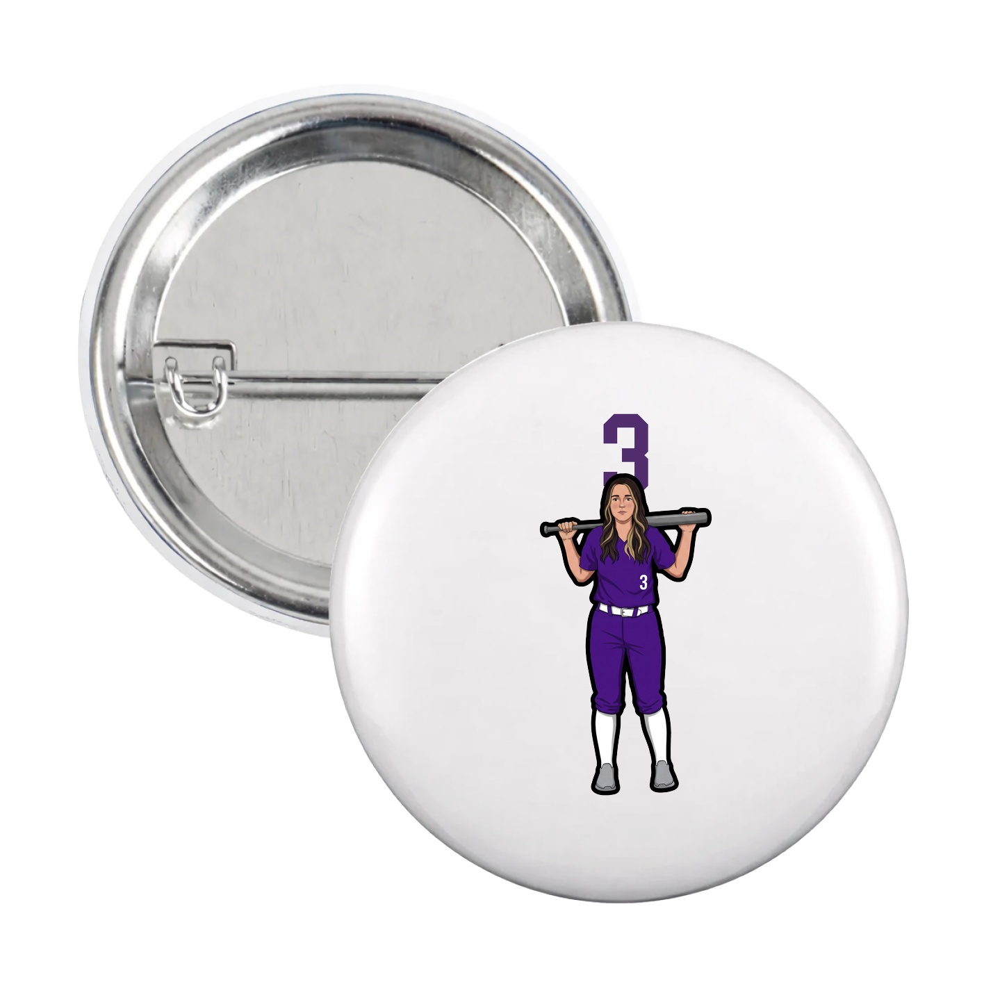 Game Day Button — Number Top in White