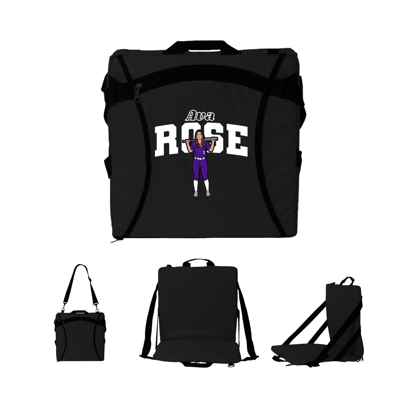 Folding Stadium Seat — Name Arch in Black
