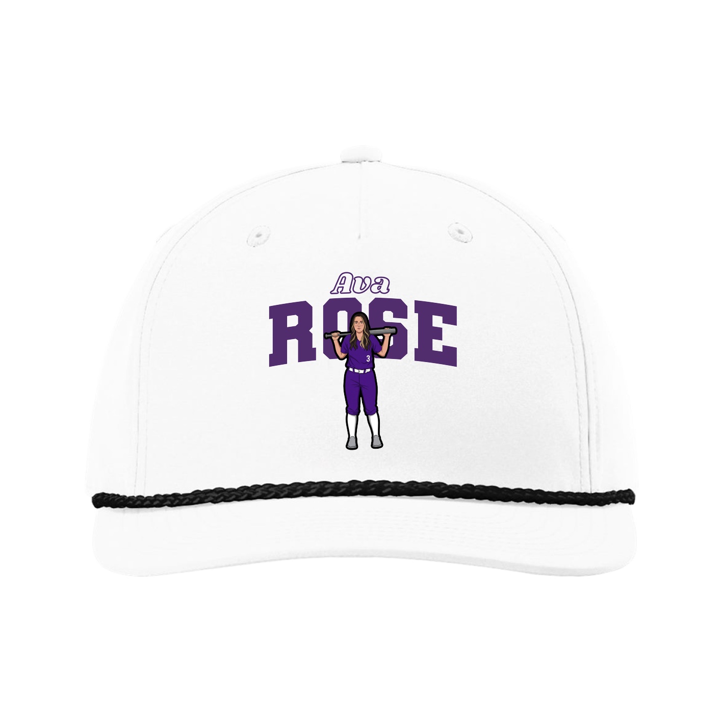 Five-Panel Classic Rope Cap — Name Arch in White