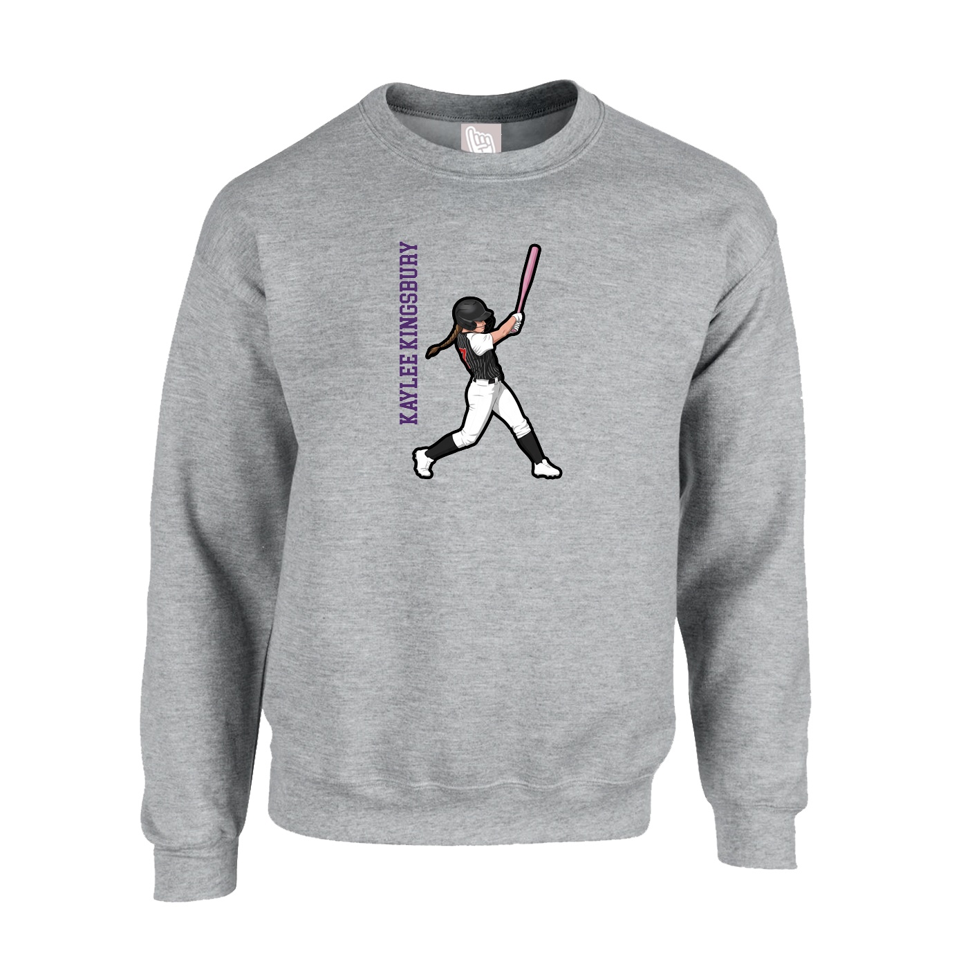 Fleece Crew — Name Vertical in Grey