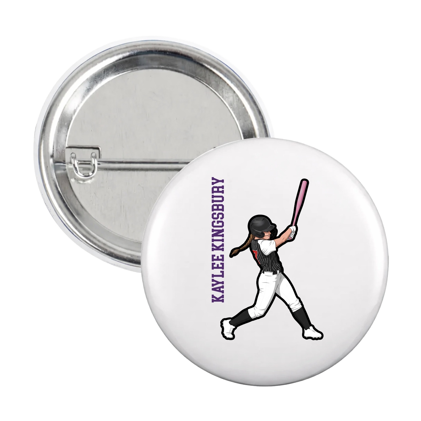 Game Day Button — Name Vertical in White