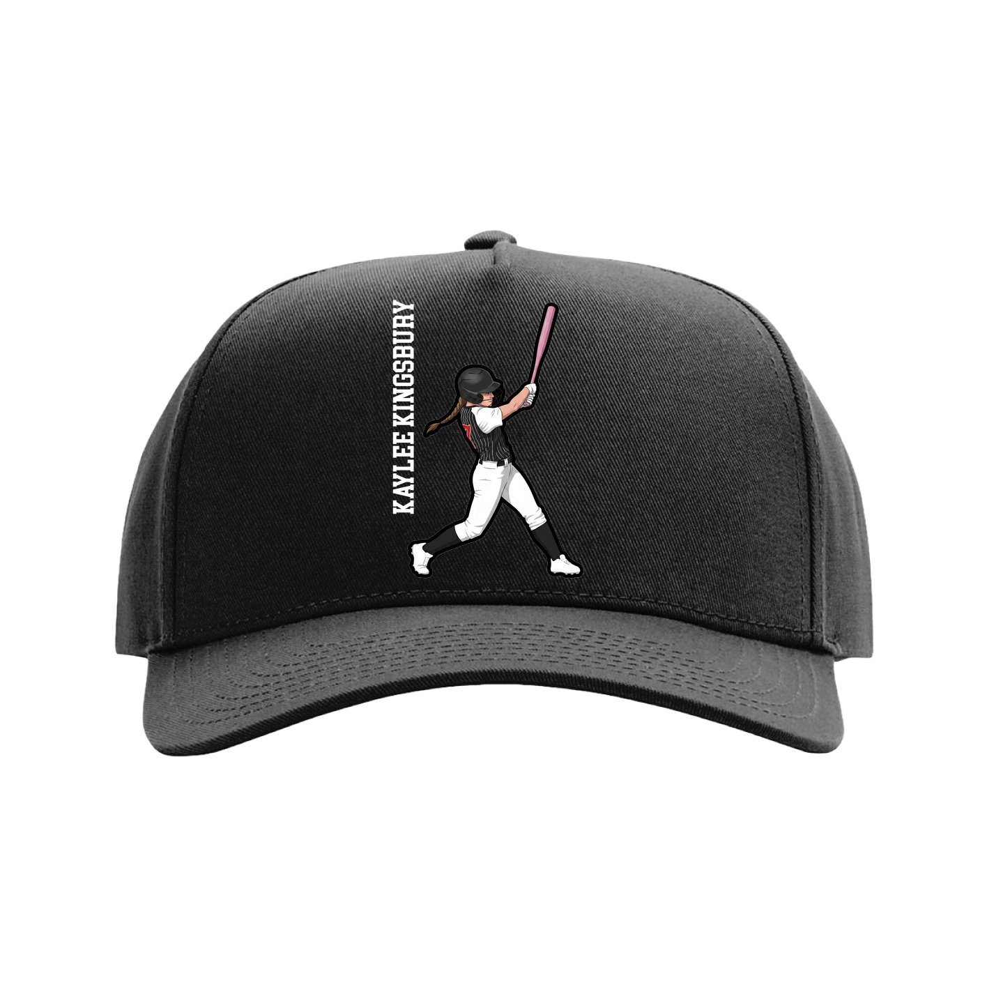 Full Fabric Five-Panel Champ Cap — Name Vertical in Black