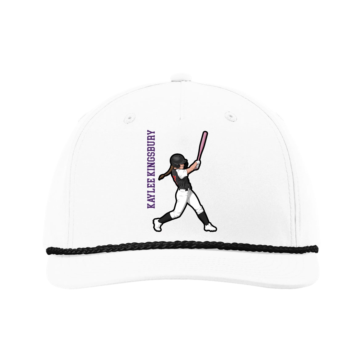 Five-Panel Classic Rope Cap — Name Vertical in White