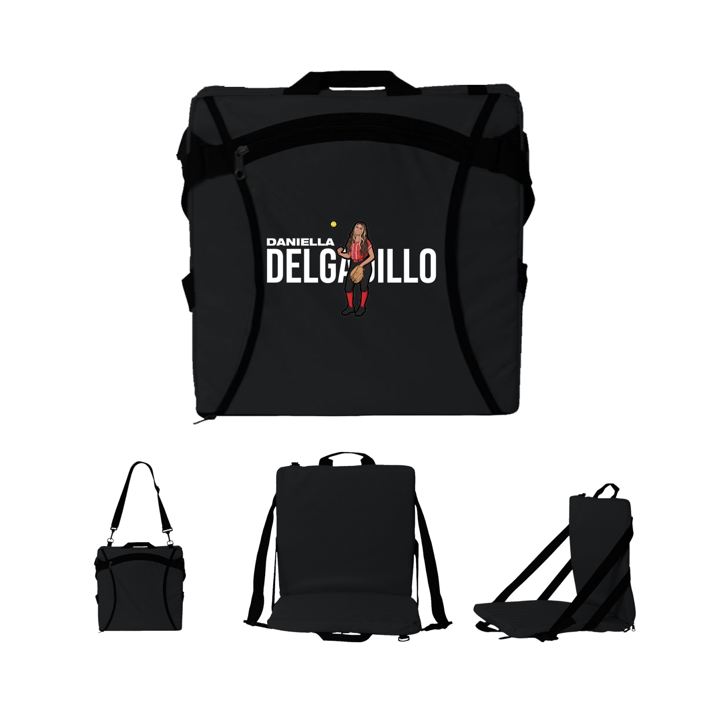 Folding Stadium Seat — Player Name in Black