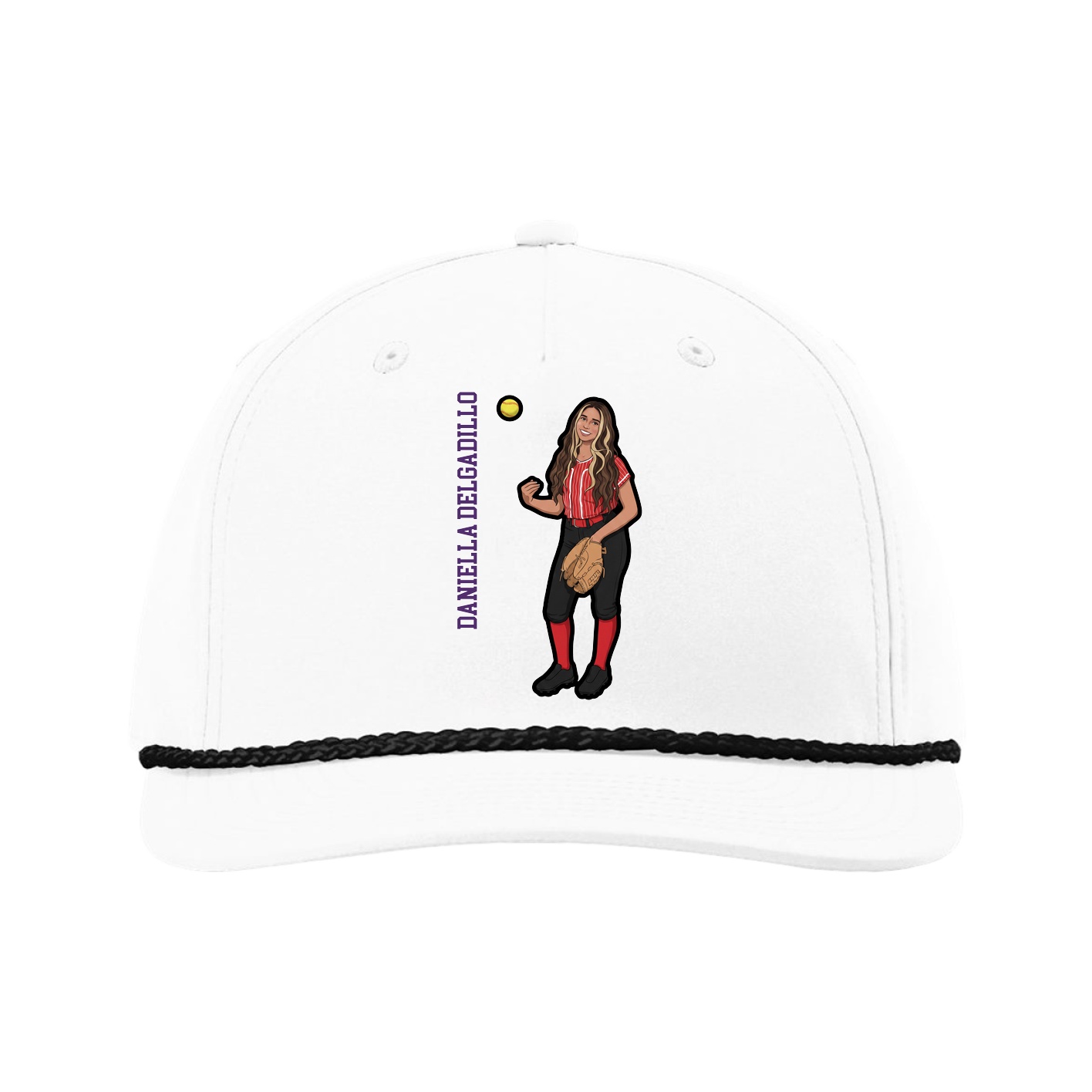 Five-Panel Classic Rope Cap — Name Vertical in White