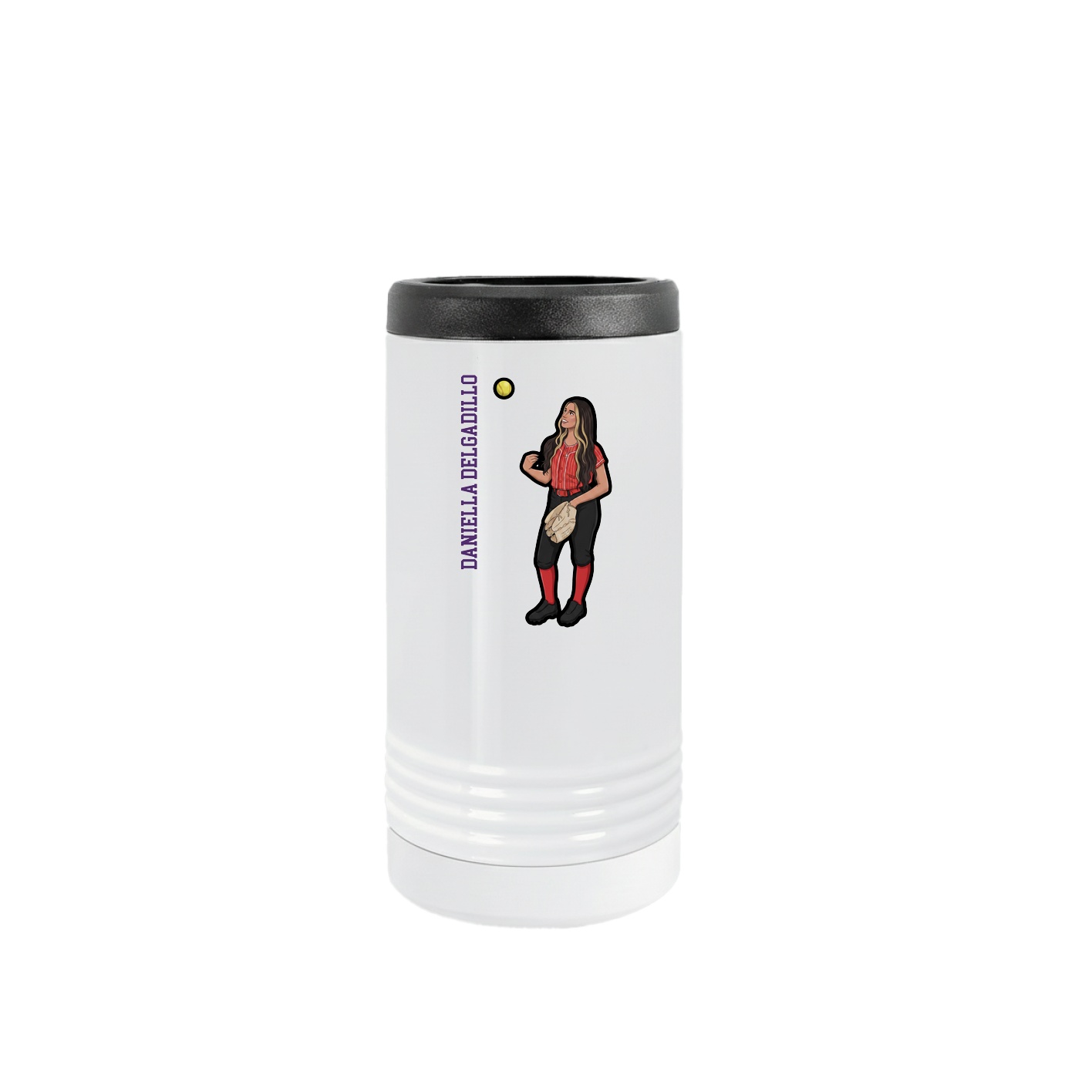 Slim Beverage Holder — Name Vertical in White