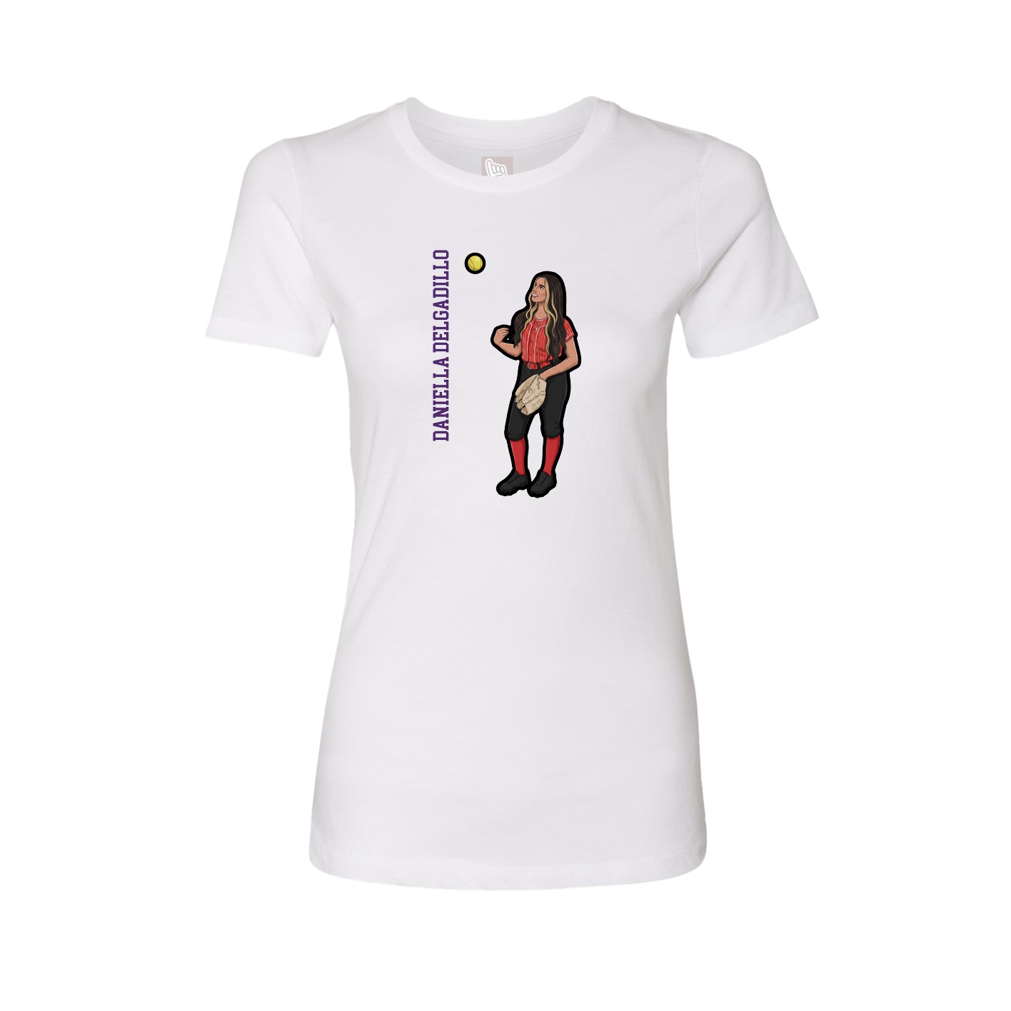 Fitted Women's Tee — Name Vertical in White