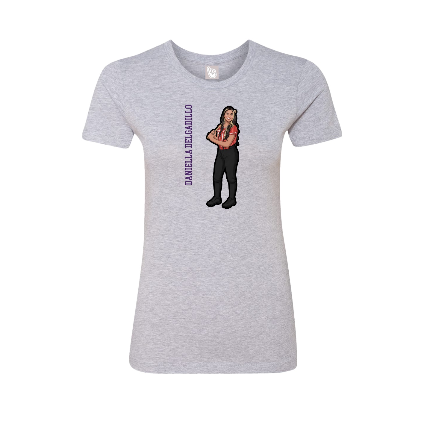 Fitted Women's Tee — Name Vertical in Grey