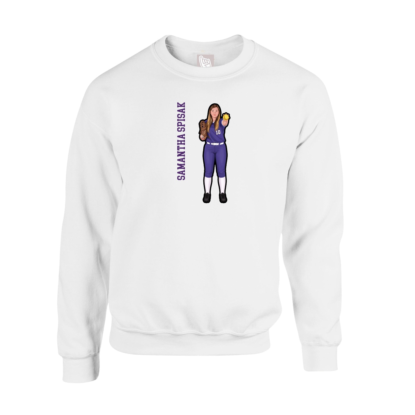 Fleece Crew — Name Vertical in White