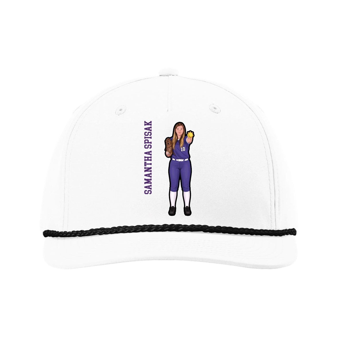 Five-Panel Classic Rope Cap — Name Vertical in White