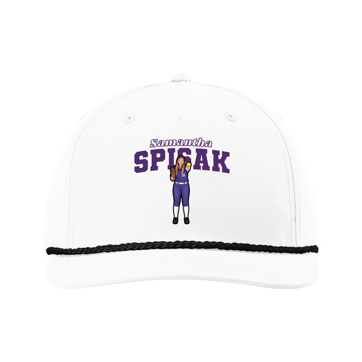Five-Panel Classic Rope Cap — Name Arch in White