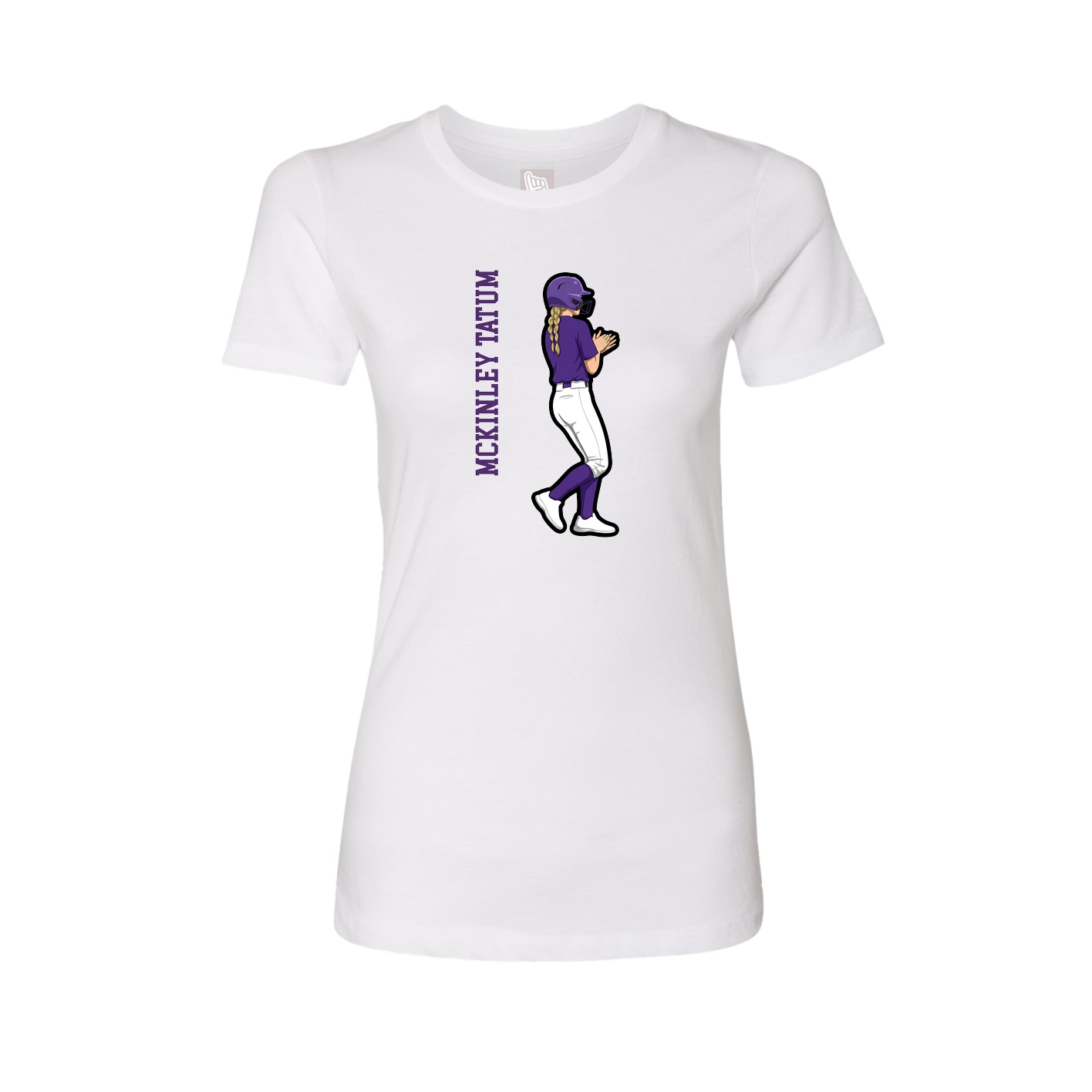 Fitted Women's Tee — Name Vertical in White