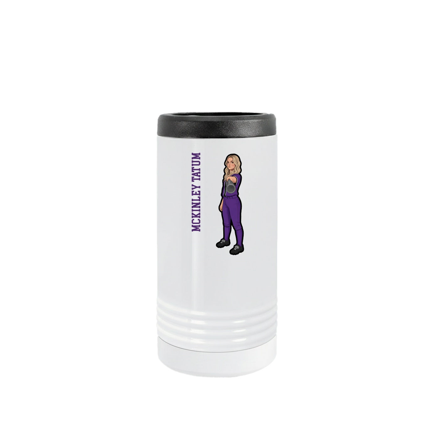 Slim Beverage Holder — Name Vertical in White