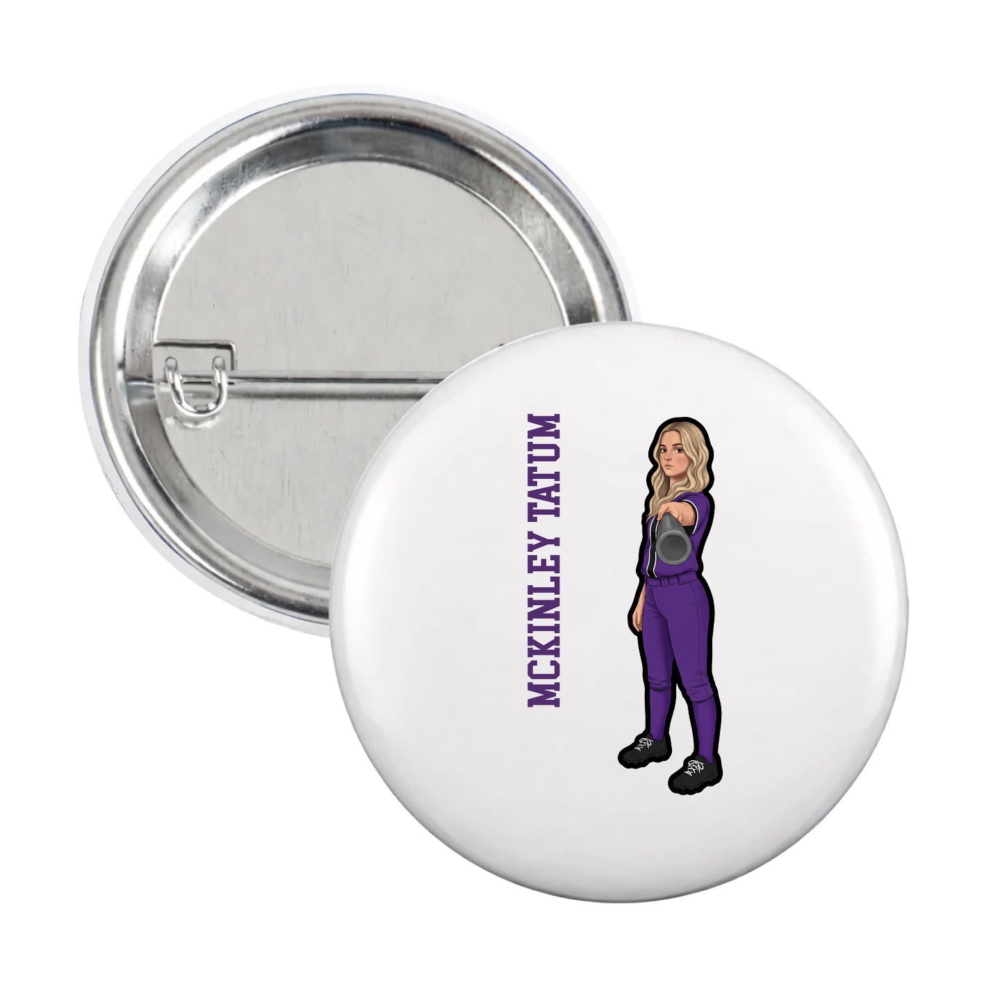 Game Day Button — Name Vertical in White