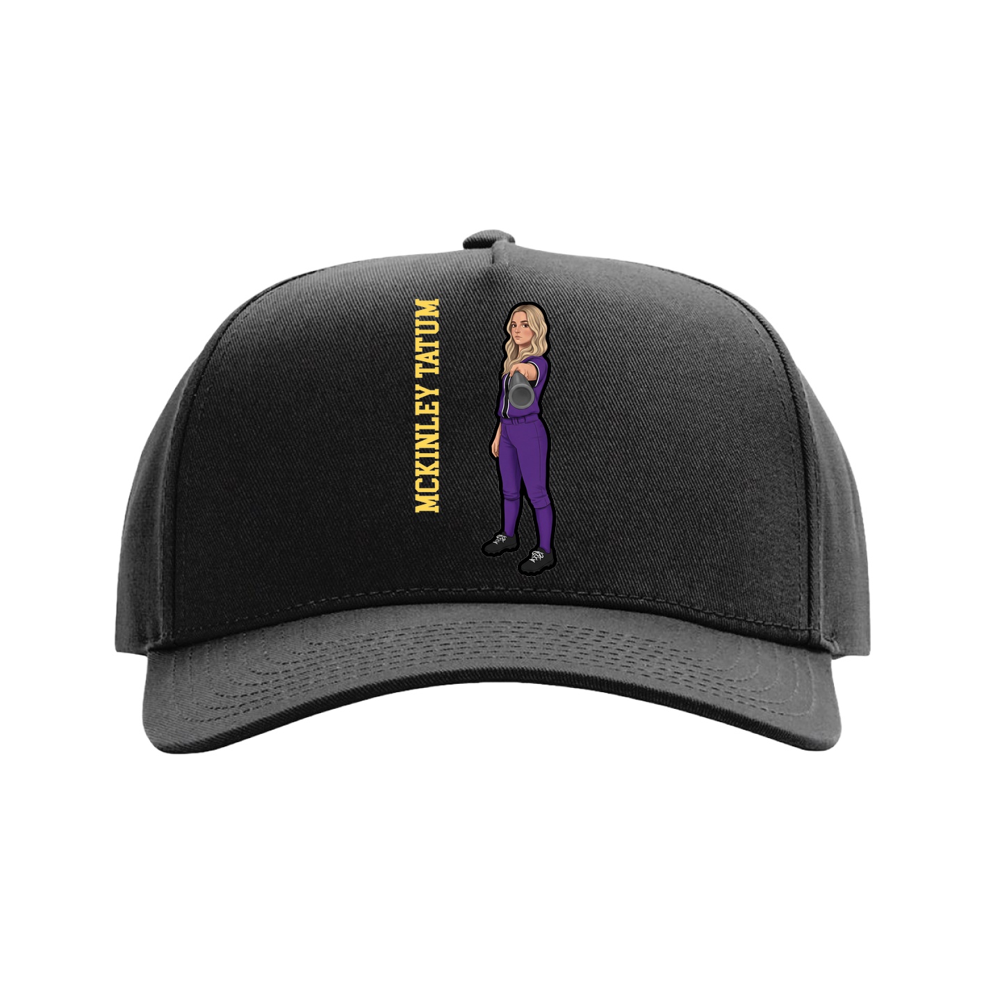 Full Fabric Five-Panel Champ Cap — Name Vertical in Black