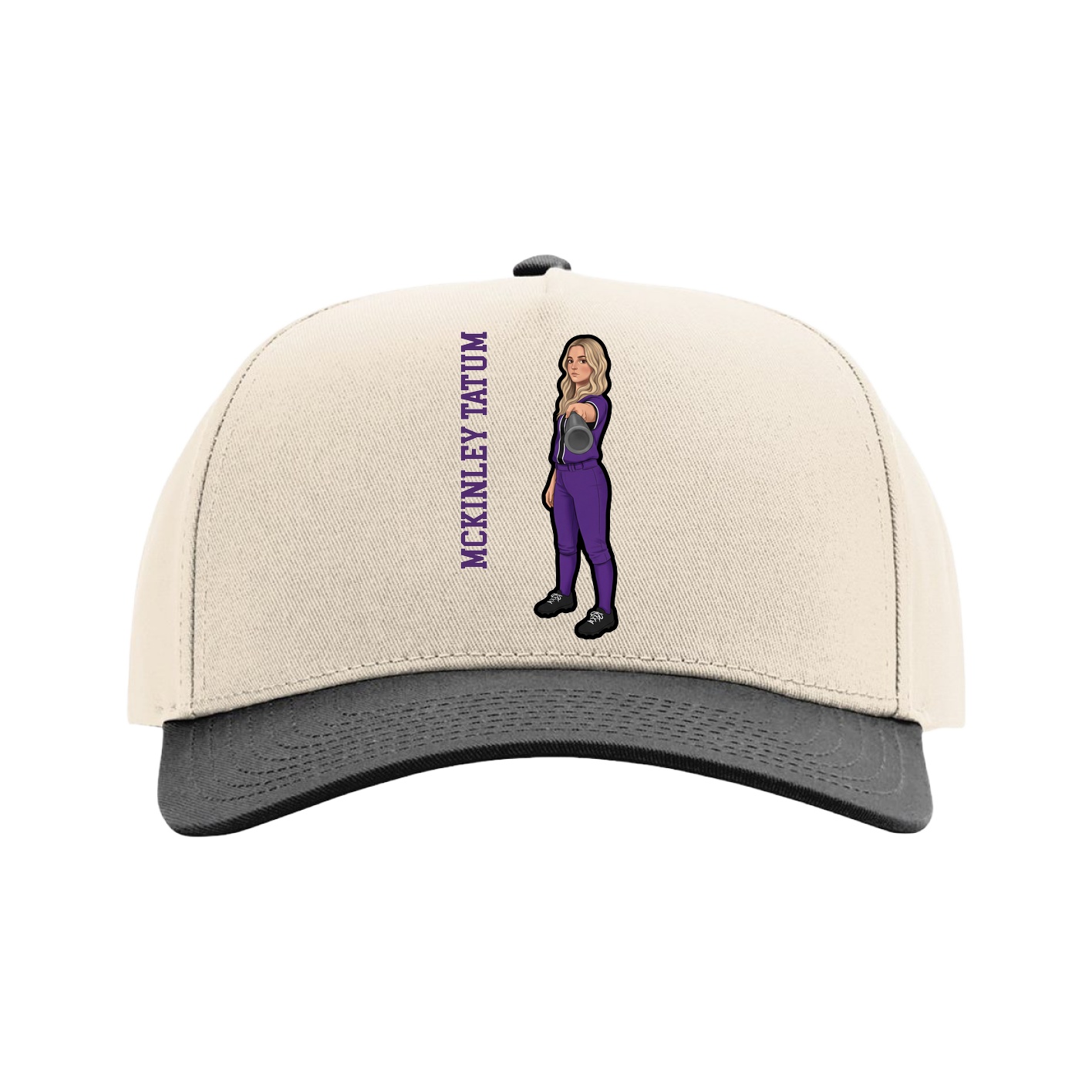 Full Fabric Five-Panel Champ Cap — Name Vertical in Cream/Black