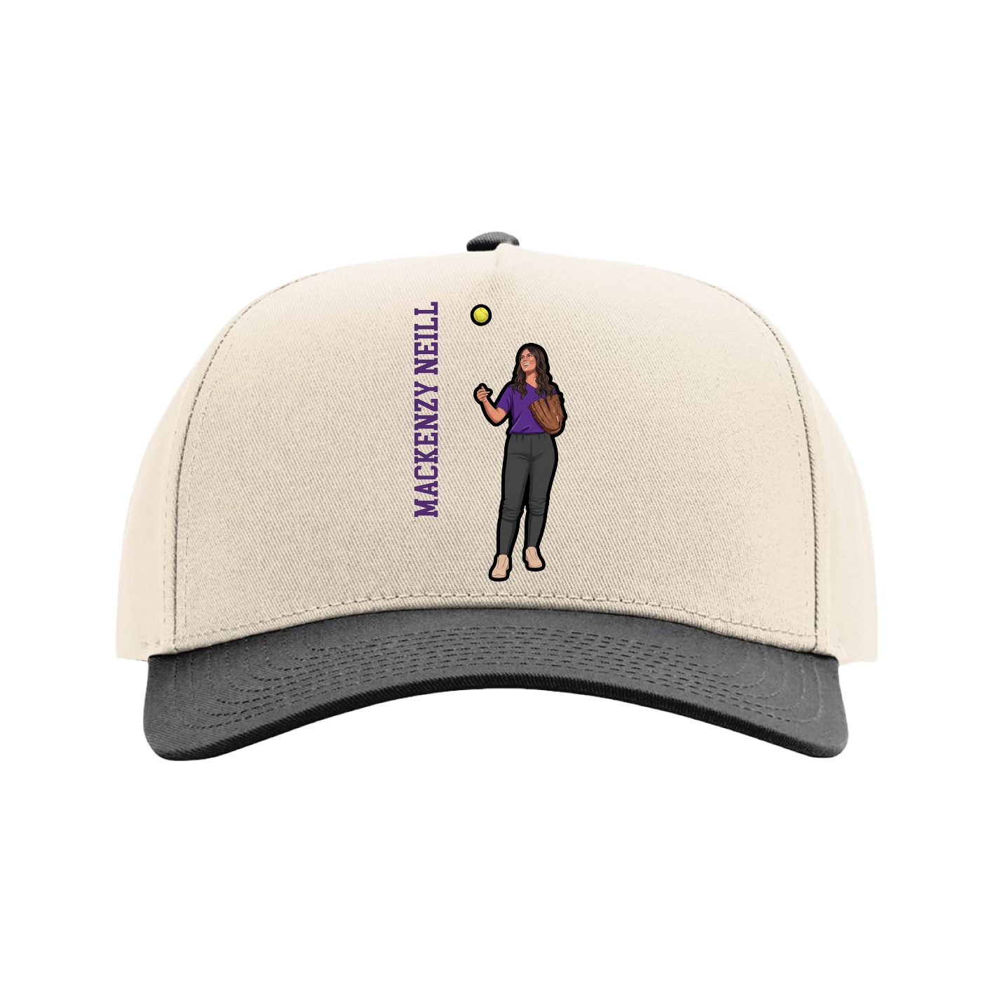 Full Fabric Five-Panel Champ Cap — Name Vertical in Cream/Black