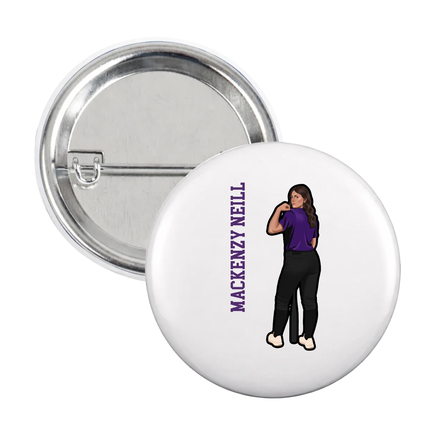 Game Day Button — Name Vertical in White
