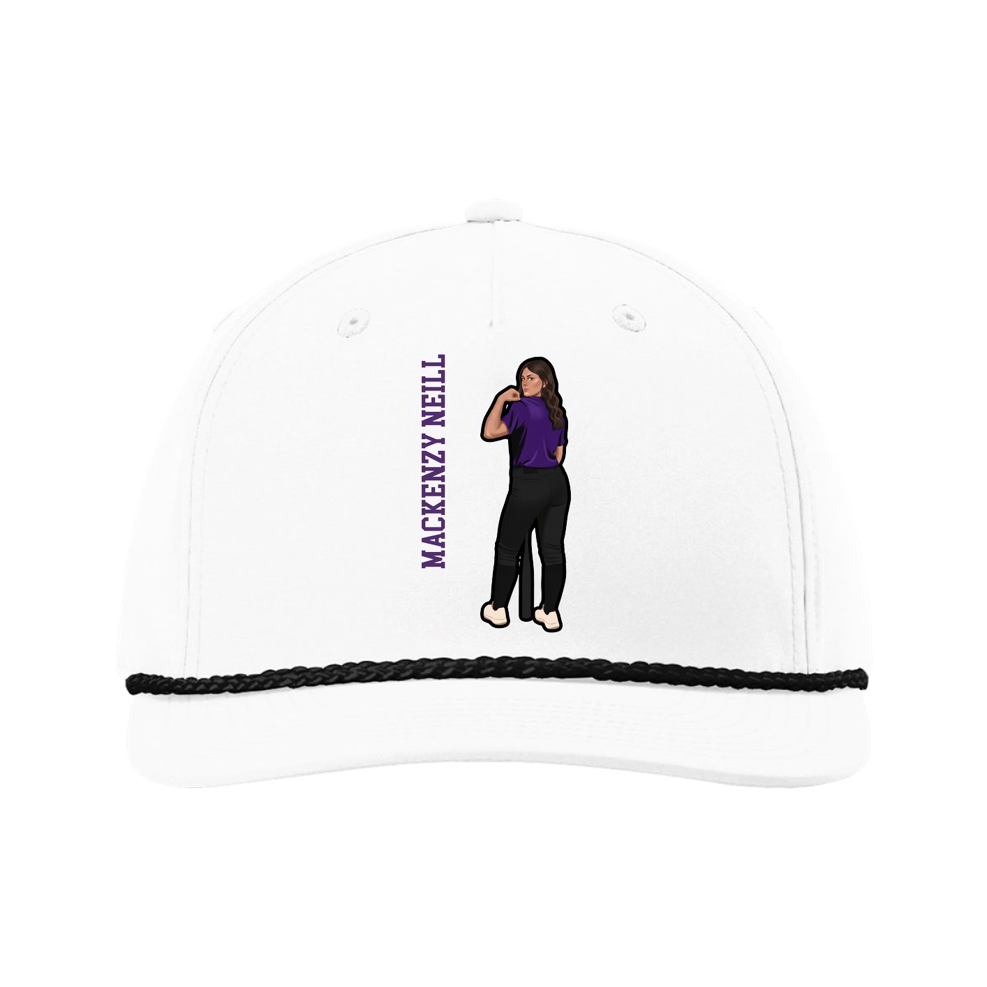Five-Panel Classic Rope Cap — Name Vertical in White
