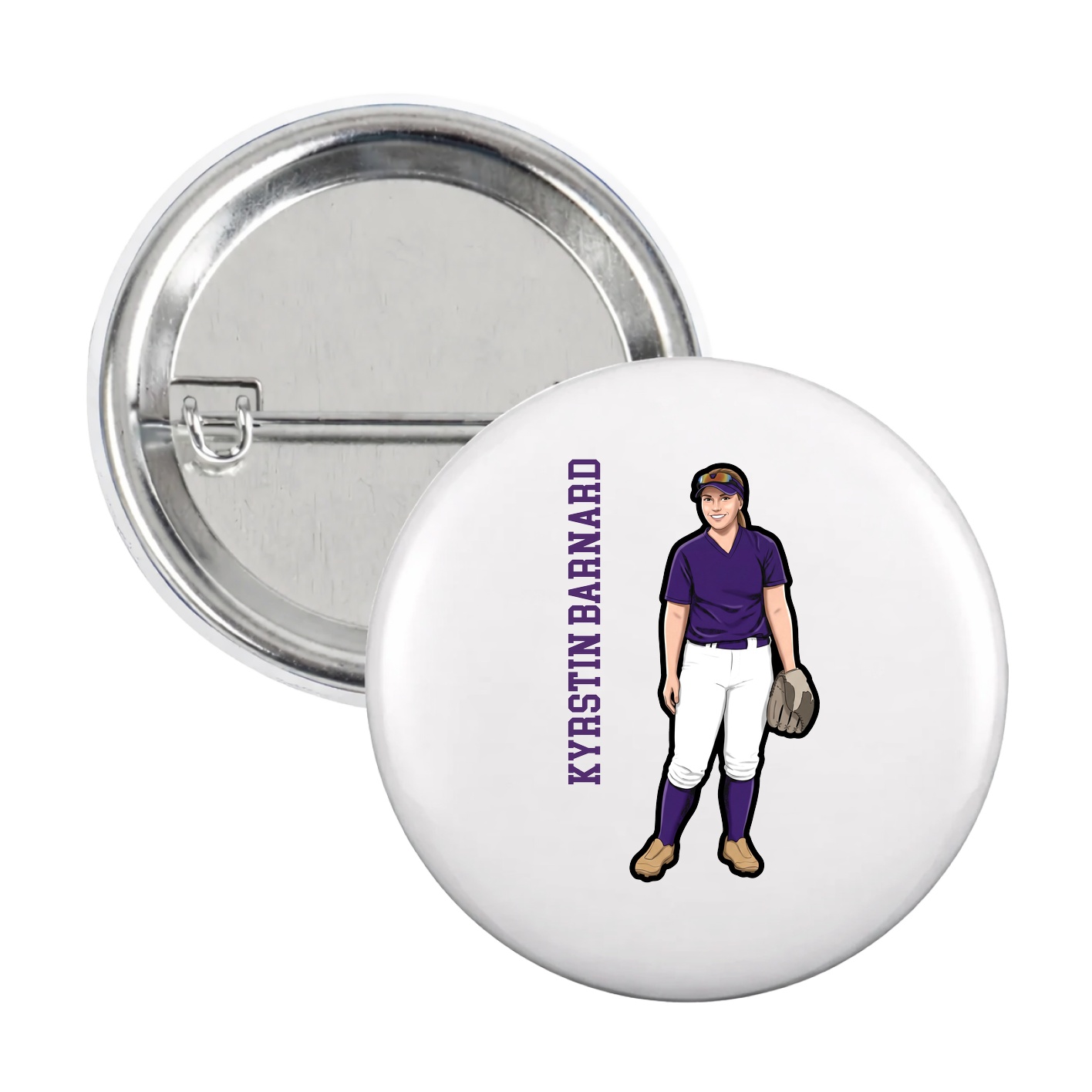 Game Day Button — Name Vertical in White