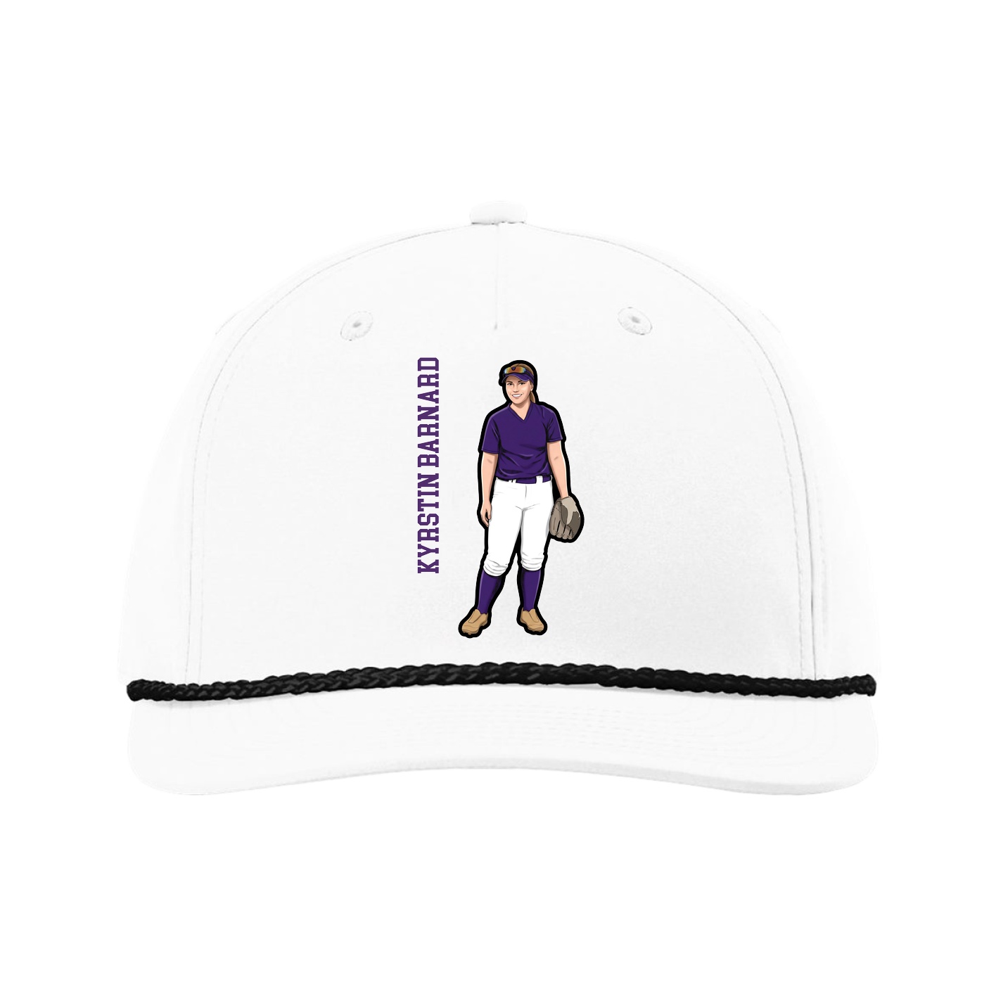 Five-Panel Classic Rope Cap — Name Vertical in White