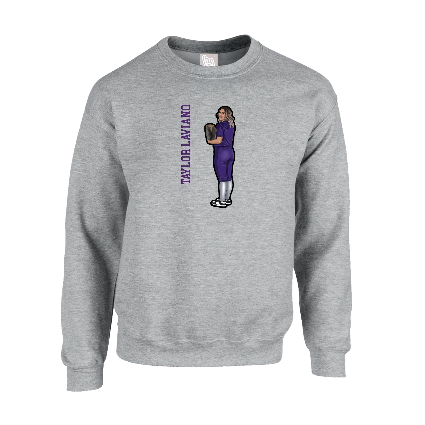 Fleece Crew — Name Vertical in Grey