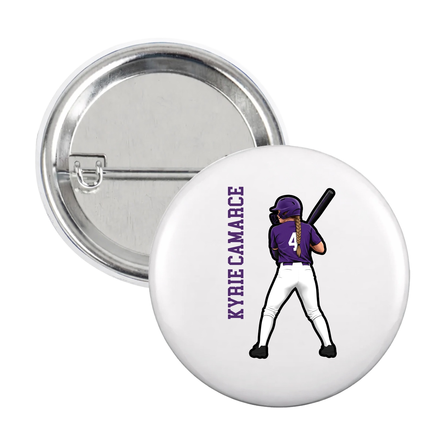 Game Day Button — Name Vertical in White