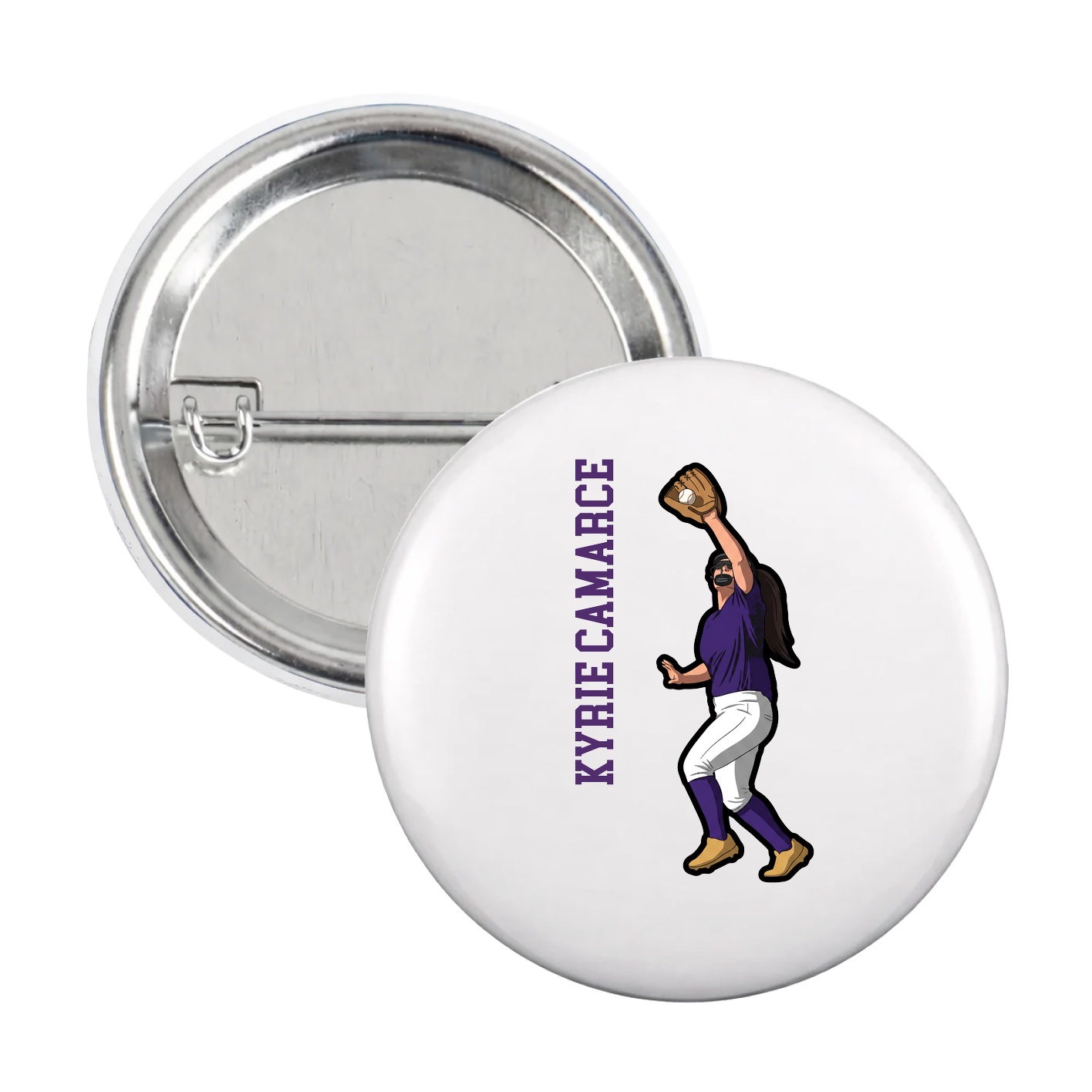 Game Day Button — Name Vertical in White