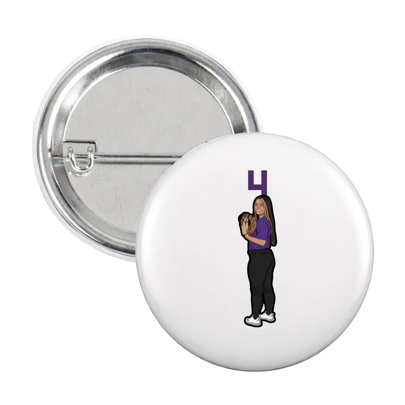 Game Day Button — Number Top in White