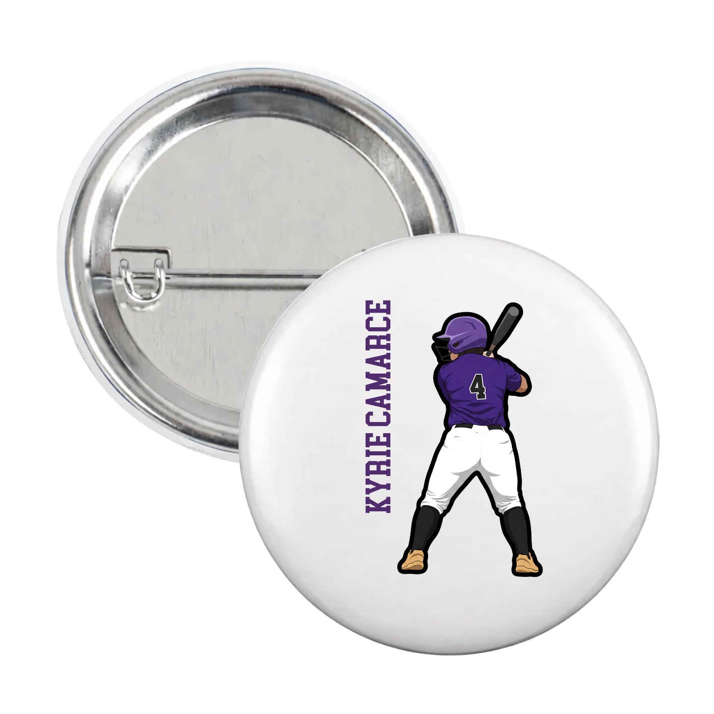 Game Day Button — Name Vertical in White