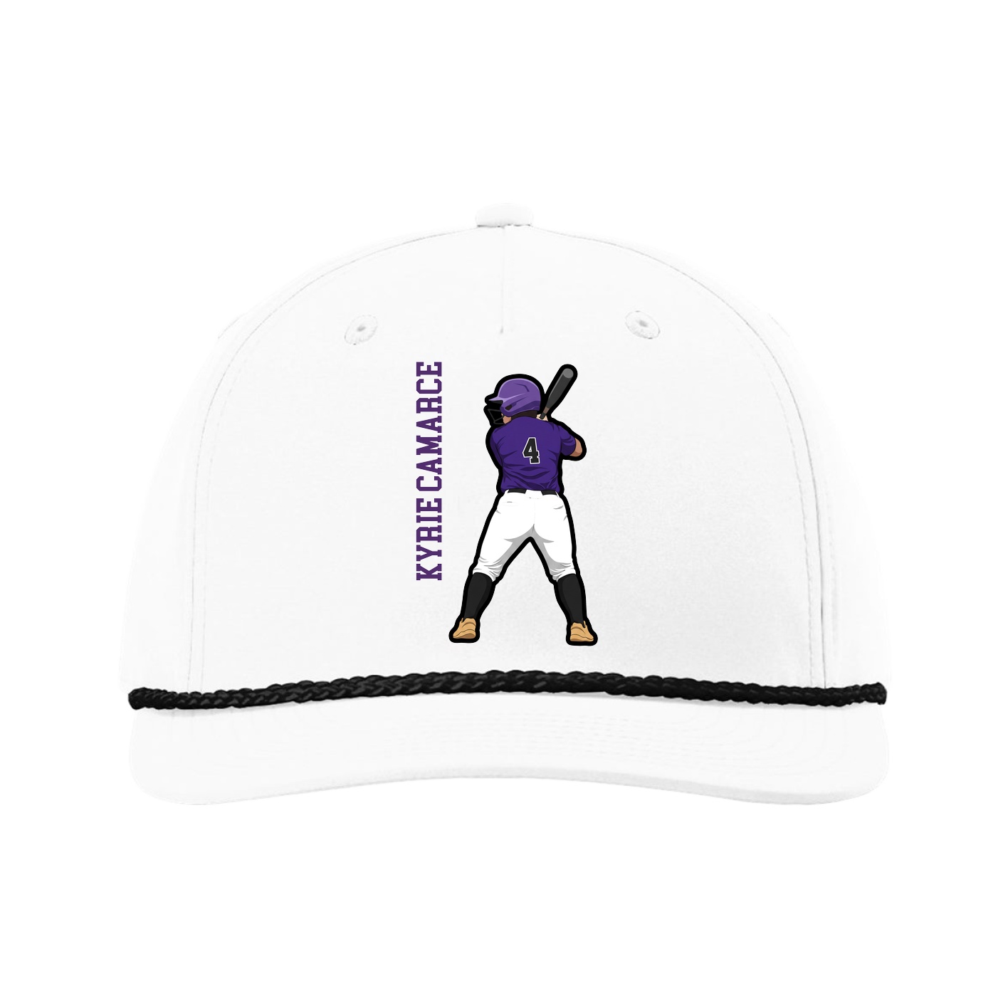 Five-Panel Classic Rope Cap — Name Vertical in White